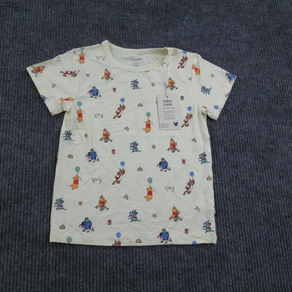 Kyte Shirt Unisex Kids 7 Yellow Short Sleeve Rayon Spandex Winnie The Pooh NWT